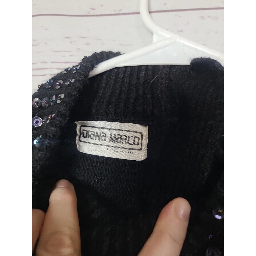 VTG Diana Marco Black Beaded Sequin Mock Neck Silk Angora Sweater Womans Size 40 - Picture 4 of 6